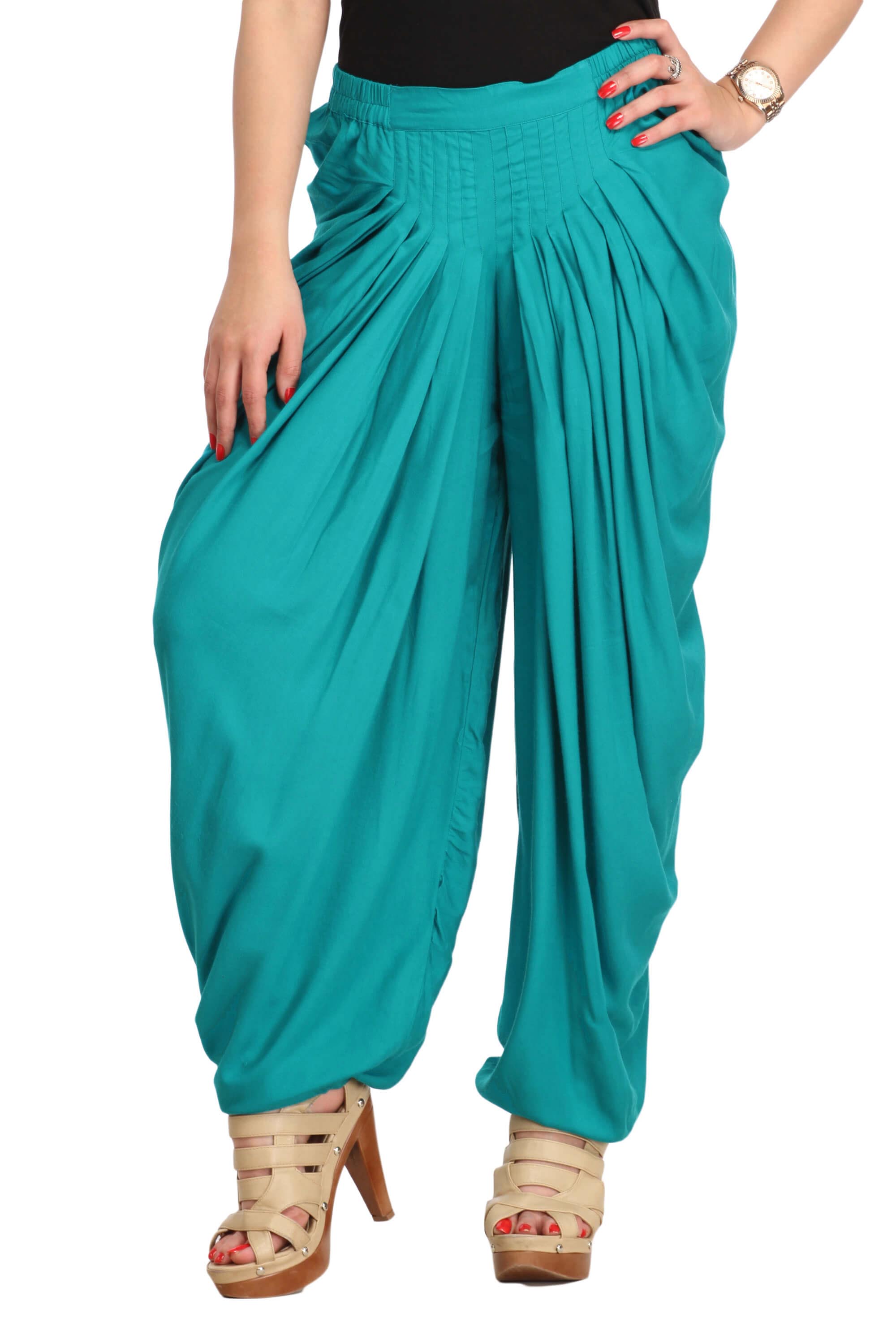 Teal Blue Solid Color Dhoti Harem Pants for Girls & Women